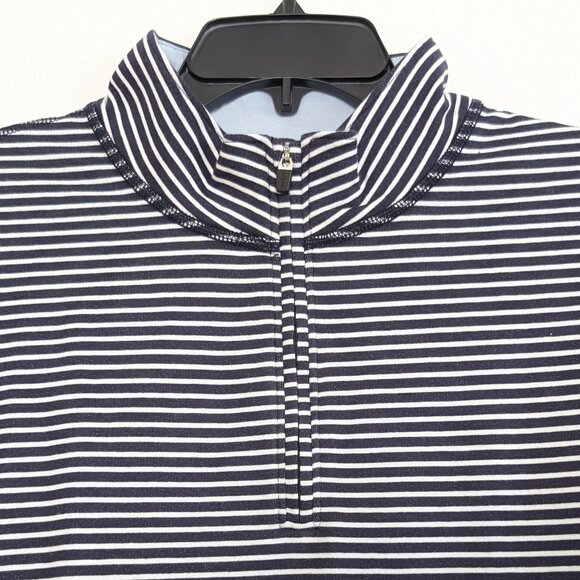 J CREW Pullover Men's L Blue White Performance Striped 1/4 Zip Long Sleeve - Picture 2 of 11